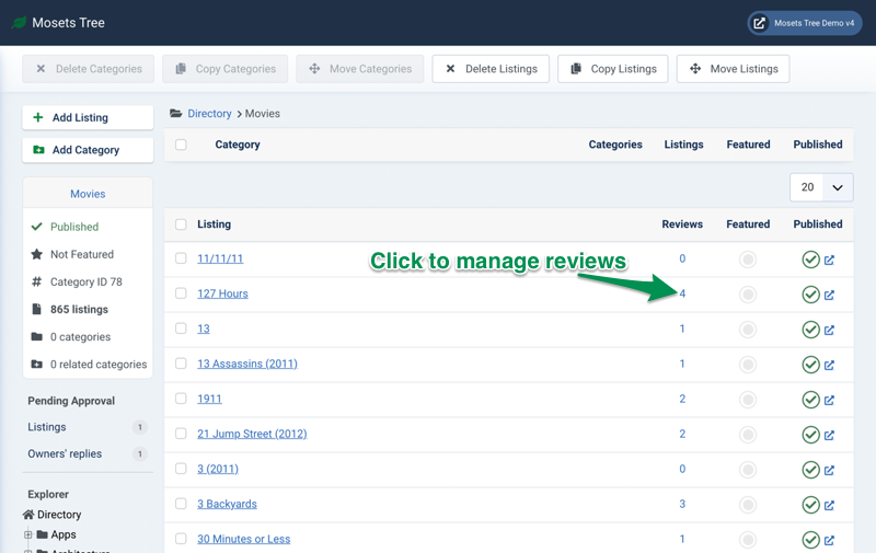 Manage reviews in Mosets Tree