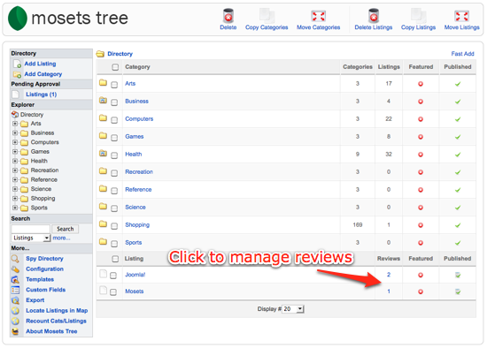 Manage reviews in Mosets Tree